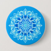 Badge Rond 7,6 Cm Fleur Batik Mandala en Turquoise (Devant)