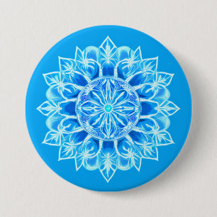 Badge Rond 7,6 Cm Fleur Batik Mandala en Turquoise