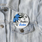 Badge Rond 7,6 Cm Fleur Bleue avec Feuilles Noirs & Fils (En situation)