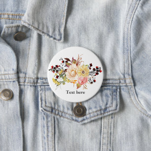 Badge Rond 7,6 Cm Fleur d'aquarelle romantique, florale bohème