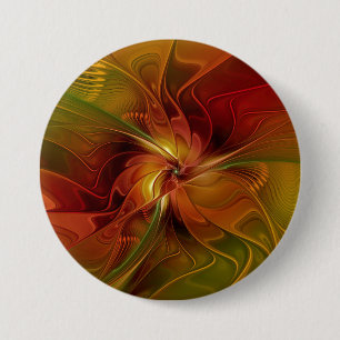 Badge Rond 7,6 Cm Fleur d'art fractal abstrait rouge orange marron v