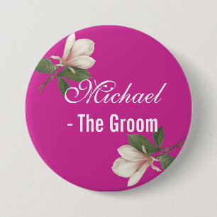 Badge Rond 7,6 Cm fleur de magnolia vintage rose. marié de mariage
