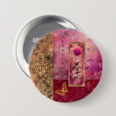 Badge Rond 7,6 Cm Fleur de style rose rose chaud (Devant & derrière)