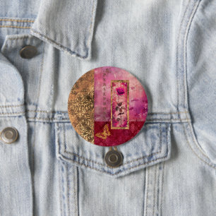 Badge Rond 7,6 Cm Fleur de style rose rose chaud