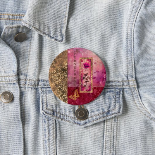 Badge Rond 7,6 Cm Fleur de style rose rose chaud (En situation)