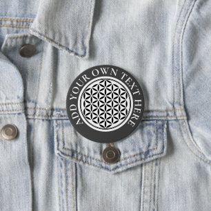 Badge Rond 7,6 Cm FLEUR DE VIE - Symbole de géométrie sacrée complet
