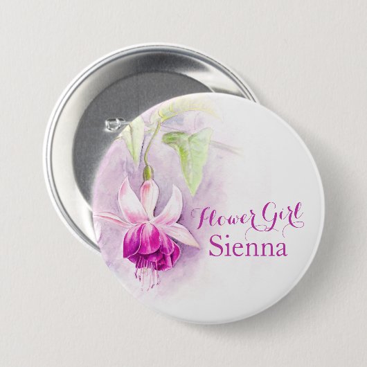 Badge Rond 7,6 Cm Fleur fuchsia fille unique mariage pin / bouton (Devant & derrière)