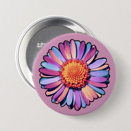 Badge Rond 7,6 Cm Fleur mignonne violet rose bleu Boho Daisy Bisexua (Devant & derrière)