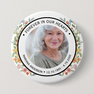 Badge Rond 7,6 Cm Fleurs Blanches Modernes À Jamais Dans Nos Cœurs M