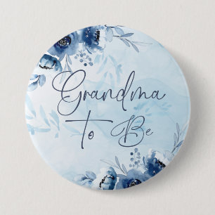 Badge Rond 7,6 Cm Fleurs Bleues Baby shower Grand-mère à être
