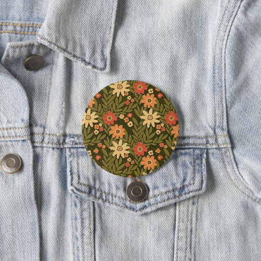 Badge Rond 7,6 Cm Fleurs bohèmes dans les tons terre (En situation)