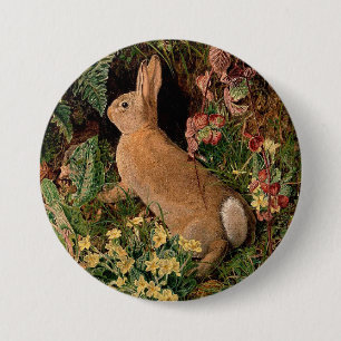 Badge Rond 7,6 Cm Fleurs de lapin lapin fougères vintage printemps d