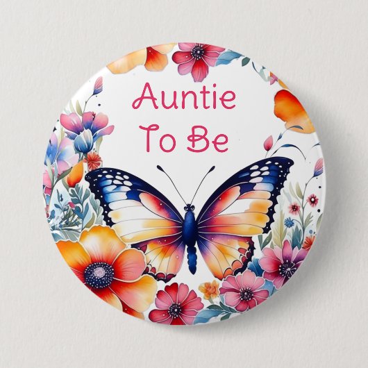 Badge Rond 7,6 Cm Fleurs de papillon Fille Tante Baby shower pour êt (Devant)
