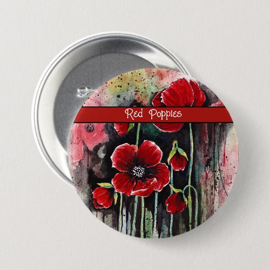 Badge Rond 7,6 Cm Fleurs De Pavot En Aquarelle (Devant & derrière)