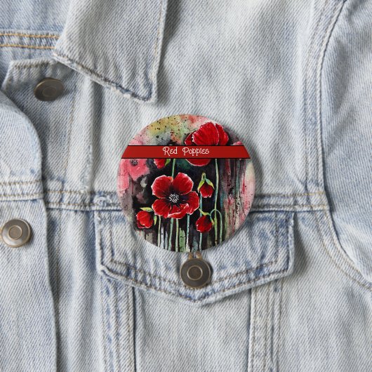 Badge Rond 7,6 Cm Fleurs De Pavot En Aquarelle (En situation)