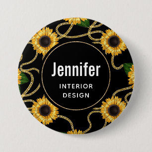 Badge Rond 7,6 Cm Fleurs de soleil jaunes élégantes Motif élégant su