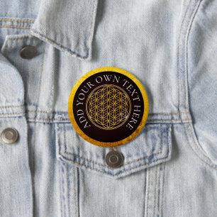Badge Rond 7,6 Cm FLEURS DE VIE - couleur or