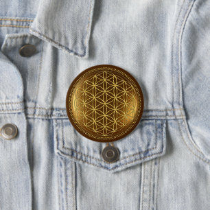 Badge Rond 7,6 Cm FLEURS DE VIE - Géométrie Sacrée Médaillon 1