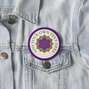 Badge Rond 7,6 Cm FLEURS DE VIE - Lotus Blossom or violet orange vio
