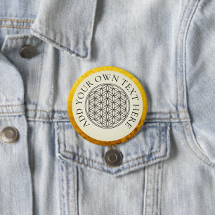 Badge Rond 7,6 Cm FLEURS DE VIE - noir doré