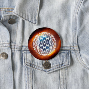 Badge Rond 7,6 Cm FLEURS DE VIE - Symbole de géométrie sacrée plan 2