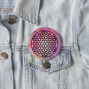 Badge Rond 7,6 Cm FLEURS DE VIE - Symbole de géométrie sacrée plein 