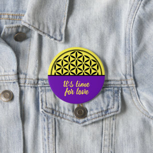 Badge Rond 7,6 Cm FLEURS DE VIE - Symbole de géométrie sacrée plein 