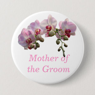 Badge Rond 7,6 Cm fleurs d'orchidée roses mère, père du marié