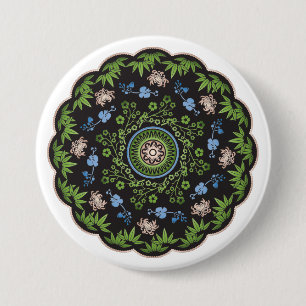 Badge Rond 7,6 Cm Fleurs Mah Jongg/Bouton Un Point
