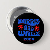 Badge Rond 7,6 Cm Fleurs rétro Harris & Walz Noir (Devant & derrière)