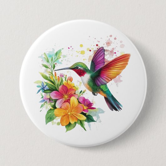Badge Rond 7,6 Cm Fleurs tropicales des colibris (Devant)