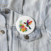 Badge Rond 7,6 Cm Fleurs tropicales des colibris (En situation)