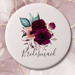Badge Rond 7,6 Cm Fleurs Violettes Bohème Vintage Aquarelle Monogram