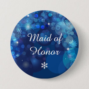 Badge Rond 7,6 Cm Flocon de neige Blue Bokeh Winter Bride fête