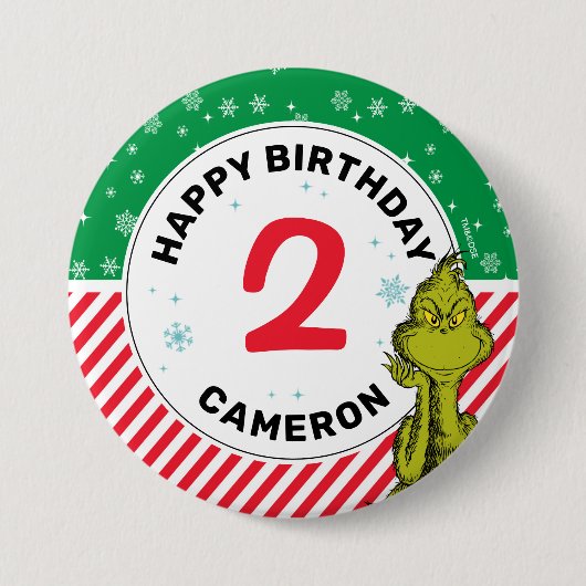 Badge Rond 7,6 Cm Flocon de neige rouge et vert Grinch Anniversaire (Devant)