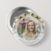 Badge Rond 7,6 Cm Floral d'ivoire en mémoire d'amour (Devant & derrière)