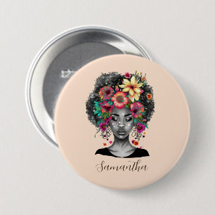 Badge Rond 7,6 Cm Floral Elegant Afro Femme