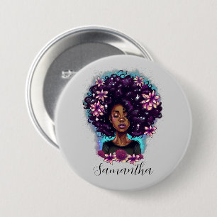 Badge Rond 7,6 Cm Floral Sparkling Afro Woman Button