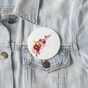 Badge Rond 7,6 Cm Flore avec fleurs rouges et colibri