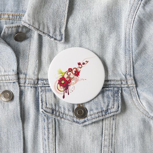 Badge Rond 7,6 Cm Flore avec fleurs rouges et colibri