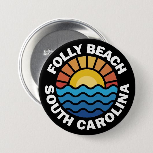Badge Rond 7,6 Cm Folly Beach, Caroline du Sud (Devant & derrière)