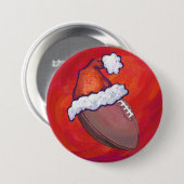 Badge Rond 7,6 Cm Football à Santa Hat sur Rouge (Devant & derrière)