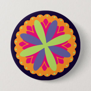 Badge Rond 7,6 Cm Formes florales orange vibrant