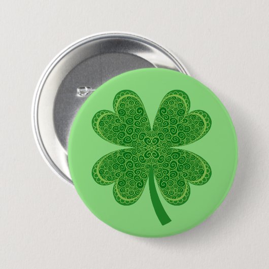 Badge Rond 7,6 Cm Four Leaf Clover Lucky St. Patrick's Day (Devant & derrière)