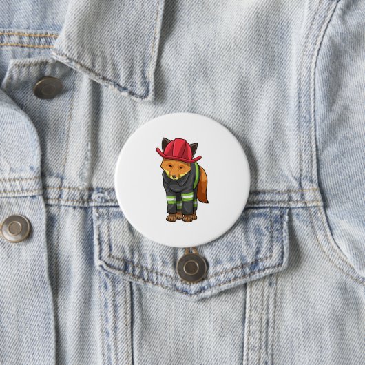 Badge Rond 7,6 Cm Fox as Firefighter avec Helmet (En situation)
