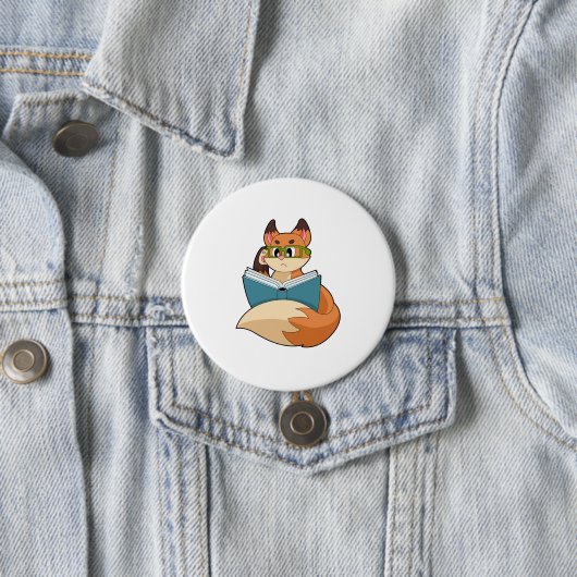 Badge Rond 7,6 Cm Fox as nerd with Book & Glasses (En situation)