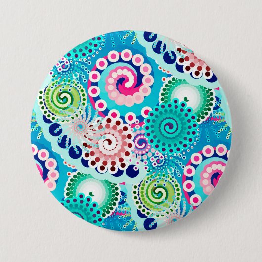 Badge Rond 7,6 Cm Fractal swirl pattern, turquoise, pink, multi (Devant)