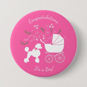 Badge Rond 7,6 Cm Français Poodle Chien Baby shower Chien Chiot Rose