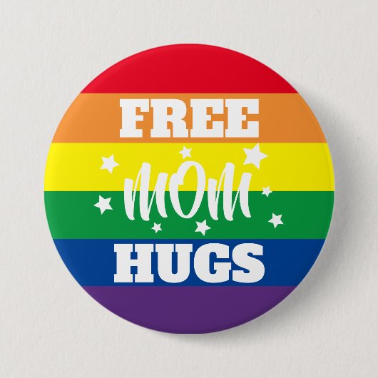 Badge Rond 7,6 Cm Free Mom Hugs | Étoiles et arc-en-ciel (Devant)