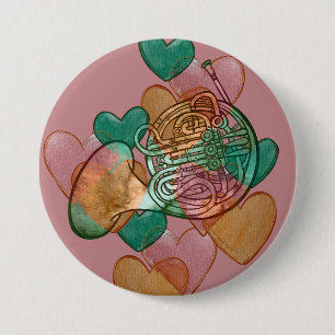 Badge Rond 7,6 Cm French Horn Love Band Class Art Heart